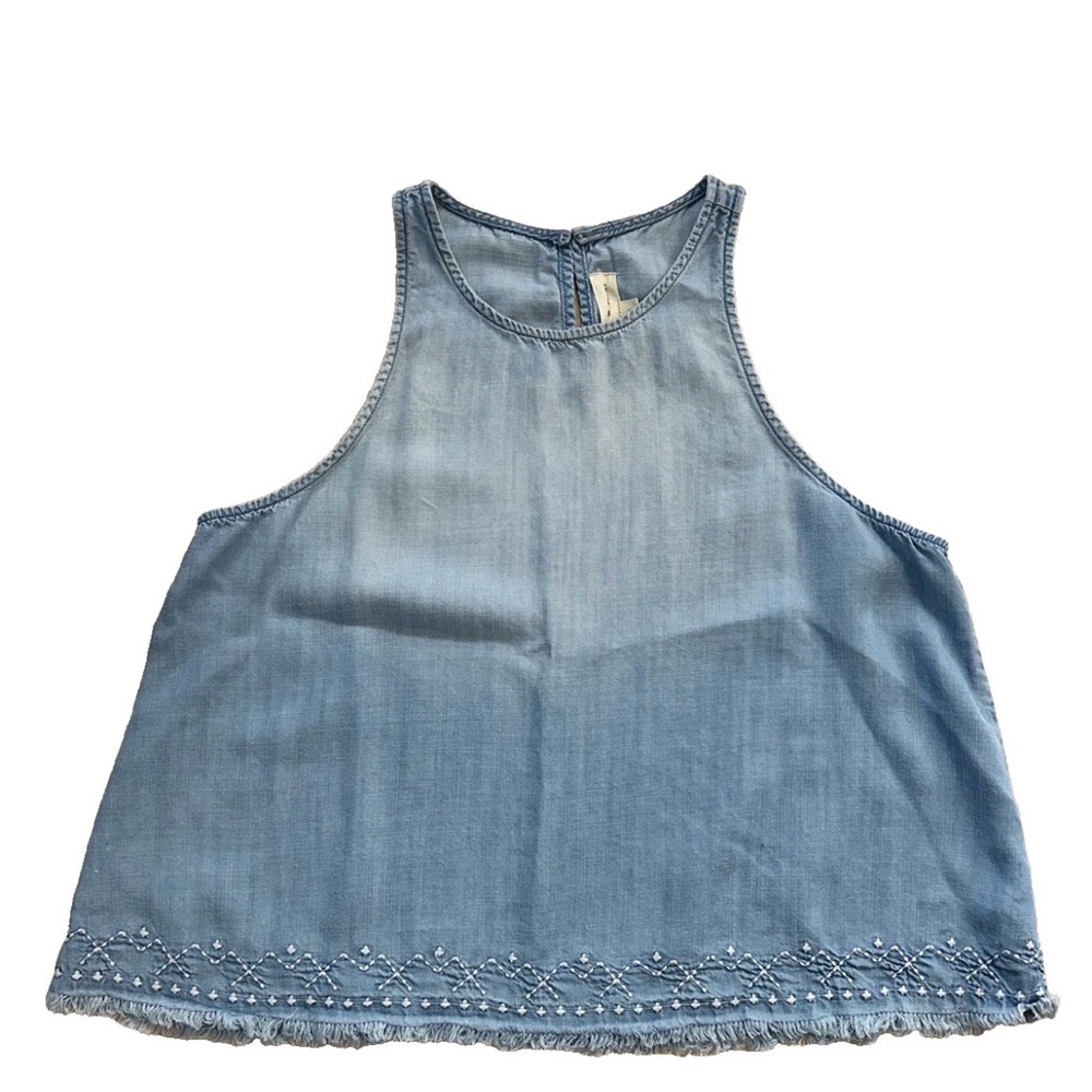 cloth & stone Light Blue Denim Tank Top with Fringed Hem